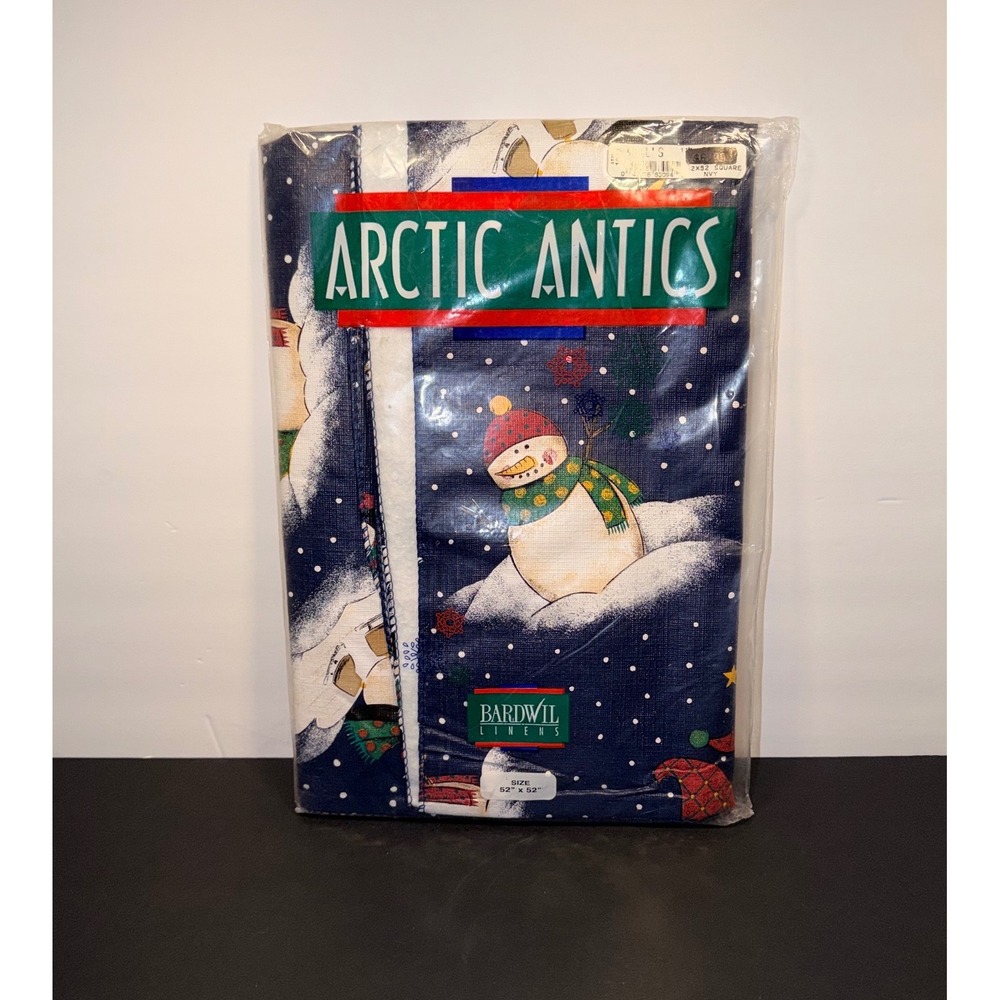 Bardwil Linens Arctic‎ Antics Snowman Vinyl Tablecloth 52x52 Square Navy Winter